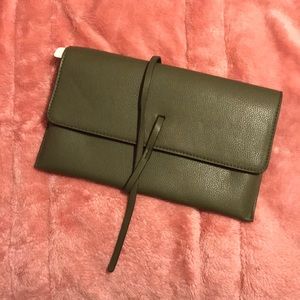 Green (faux) leather clutch NWT